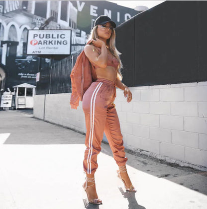 Ladies' Striped Crop & Pants Sportswear Set