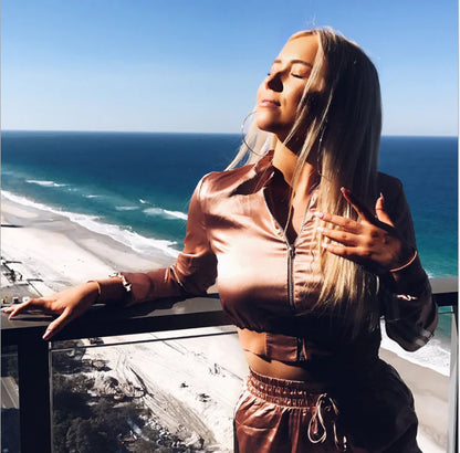 Ladies' Striped Crop & Pants Sportswear Set