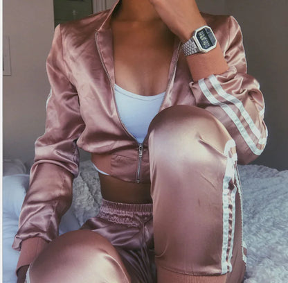 Ladies' Striped Crop & Pants Sportswear Set